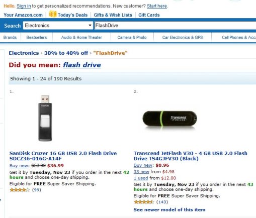 Amazon Deals finder Result page